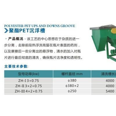 安徽河南甘肅浙江江蘇聚酯PET漂谷機、沉浮槽、清洗槽振航塑料機械