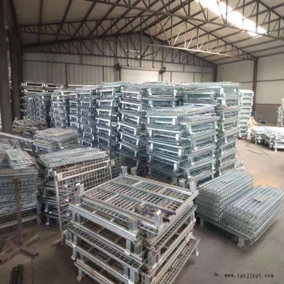 鋼絲倉儲籠折疊式周轉框鍍鋅儲物箱河北安平現貨折疊式倉儲籠