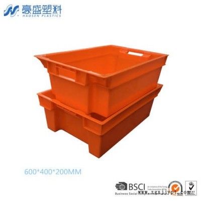 廈門(mén)豪盛生產(chǎn)肉類(lèi)箱，龍巖肉類(lèi)筐，漳州豬肉箱有配蓋子，廈門(mén)豬肉筐，用于肉品儲(chǔ)運(yùn)塑料箱達(dá)食品包裝標(biāo)準(zhǔn)，工廠直銷(xiāo)，送貨上門(mén)