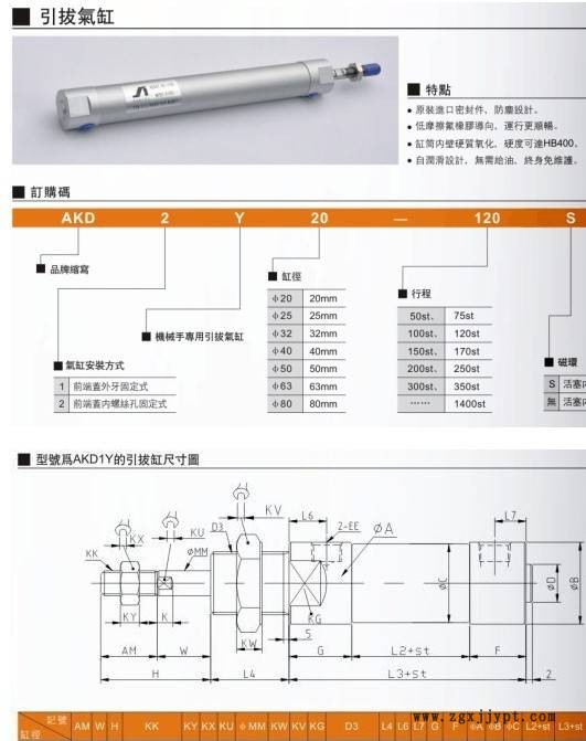廠家直營(yíng) 機(jī)械手引拔氣缸AKD2Y20-150示例圖5